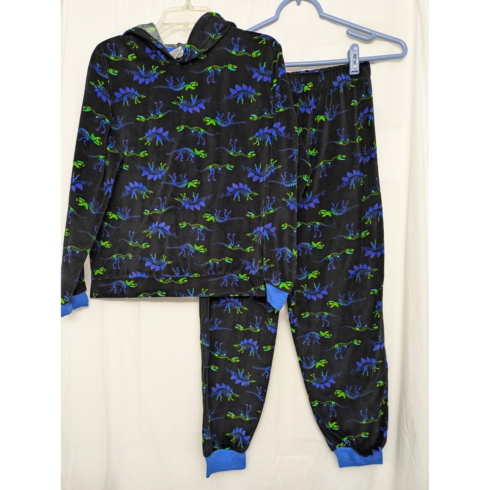 Saint Eve Kids Dinosaur Skeleton Pajama Set Hoodie and Pants Black Blue Green L